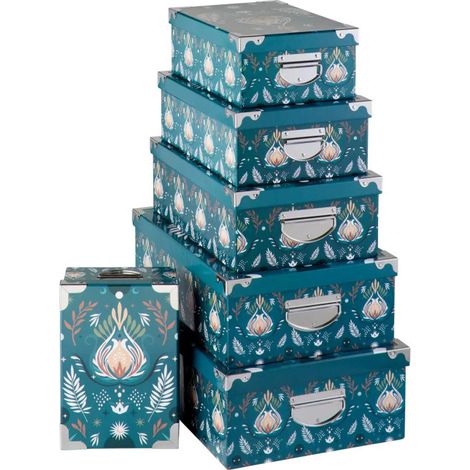 Lot de 6 Boîtes Déco "Peace" 48cm Bleu Pétrole (1/5)