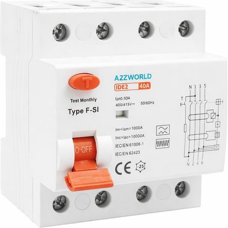RCCB Interruttore Differenziale Puro Tipo F - SI 3P+N 4M 10000A 30mA Super Immunizzato AC 400V IP20 IEC61008-1, Corrente Disponibili 25A 40A 63A  (40A)