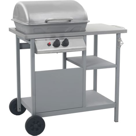 Gasgrill mit Beistelltisch auf 3 Ebenen Silbern