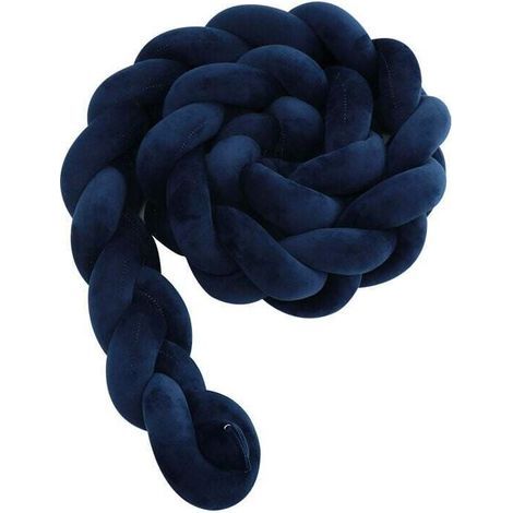 Tour de lit bébé- 3 Tissage Bébé Coussin Serpent Tressé Pare - Choc Velours Protection lit Bumper Pépinière pour Les Nouveau-Nés Lit Chambre Décor avec, bleu marine—4M