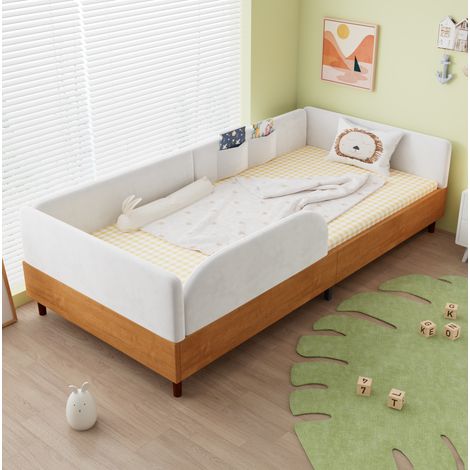 letto struttura 90x200 con tasche velluto bianco OKMYHOME (1/5)