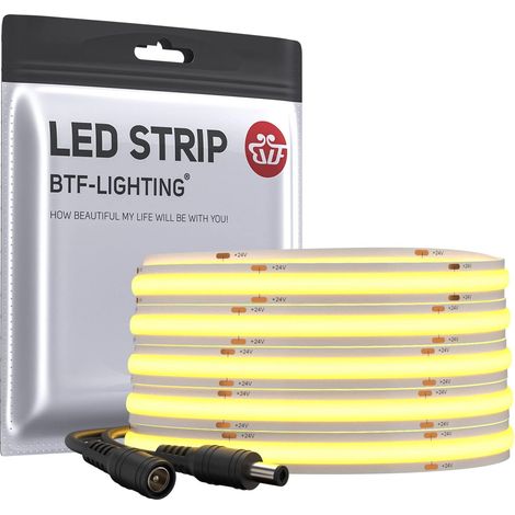 Bande LED flexible haute densité uniforme 14W/m 5m 528LED/m DC24V Blanc chaud 3000K CRI 90 + 10mm de largeur à intensité variable pour intérieur (sans adaptateur ni contrôleur) (1/5)