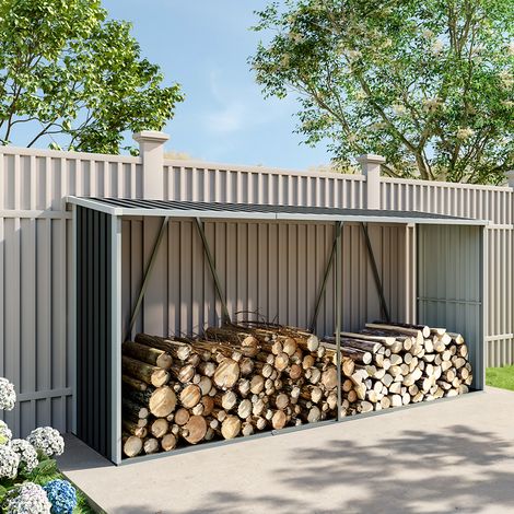 Charcoal Black Zinc Steel Firewood Log Storage Shed (1/5)