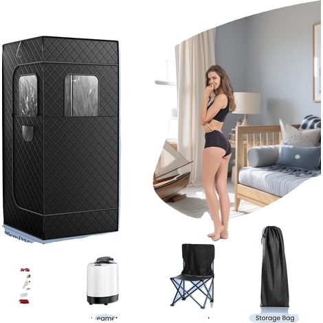 Sauna de vapor portátil, 9 ajustes de temperatura, capacidad de agua de 3 litros, color negro. (1/2)