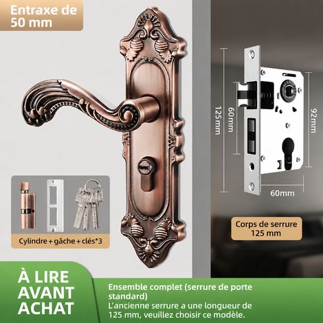 Serrure à poignée réglable bronze rouge ancien 125/60 à trois pênes 125 60 réf 7894 850 g – Livraison gratuite