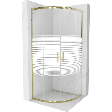 Cabine de douche Mexen Rio demi-circulaire 90 x 90 cm, rayures, dorée - 863-090-090-50-20