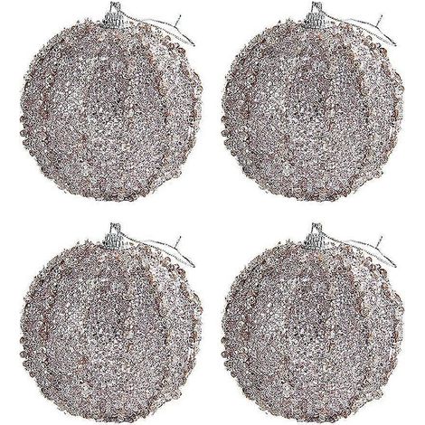 Lot de 4 boules de Noël roses de 8 cm en mousse pailletée, idéales pour décorer votre sapin. (1/5)