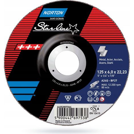 DISCO PARA DESBASTE DE METAL Y ACERO 125x6 (1/2)