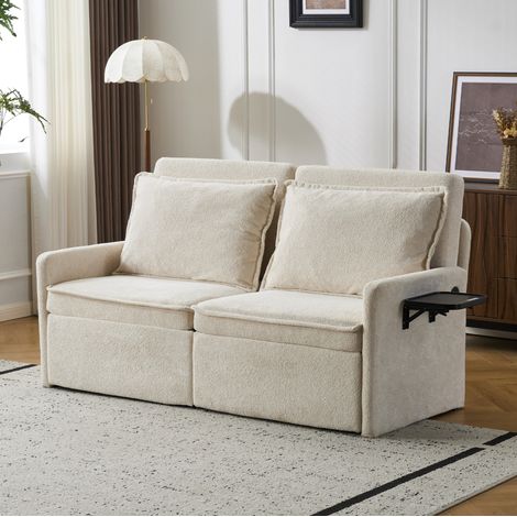 Divano letto 3 in 1, schienale regolabile a 5 posizioni, tasche laterali, porta USB/Type-C, ciniglia beige (1/5)
