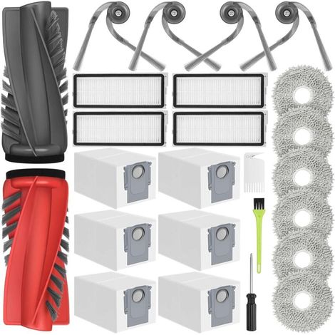 Rechange pour Roborock Qrevo Curv/Qrevo Edge/Qrevo Curv S5X/Qrevo Edge S5A/Qrevo S5V Aspirateur, 2 Brosses Principales, 4 Filtres HEPA, 6 Sacs à Poussière, 6 serpillère, 4 Brosses Latérales (1/5)