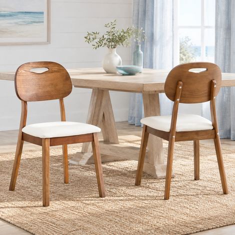 Sillas de comedor ovaladas blancas, juego de 2, respaldo de madera con asa DESVIAE (1/5)
