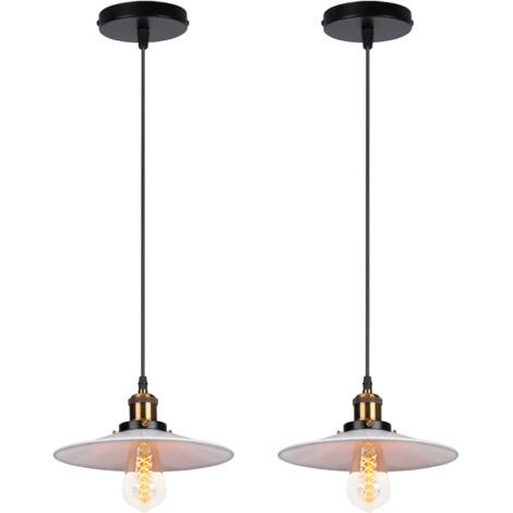 royaluxe- 2PCS Suspension Luminaire Rétro Lustre En Fer En Métal Plafonnier D'Intérieur Vintage Pour Salle À Manger, Chambre À Coucher, Blanc 22CM (1/5)