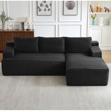 Divano angolare modulare in velluto a coste nero senza montaggio - CHICFURN (1/5)