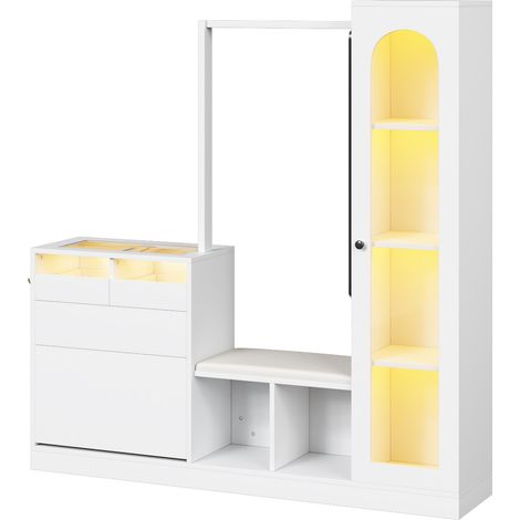 GagaMeuble d'entrée 6-en-1 LED multicolore, miroir, banc, meuble à chaussures (1/5)