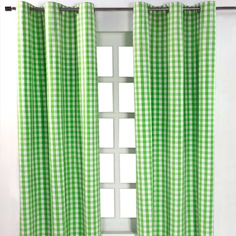 Homescapes Rideaux œillets à grands carreaux vichy vert, Lot de 2, 137 x 182 cm
