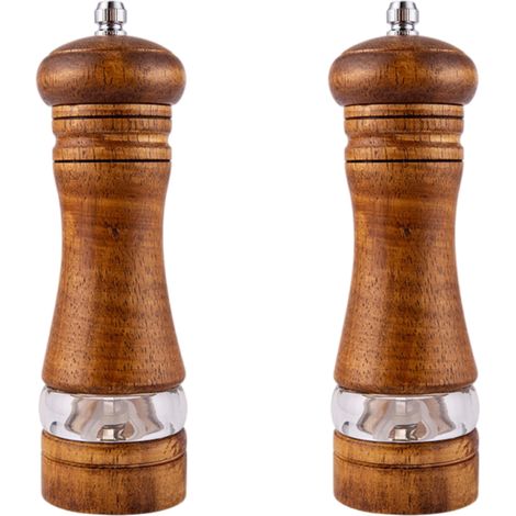 Set aus 2 Salz- und Pfeffermühlen aus Holz mit Keramikmahlwerken, grobem und einstellbarem Mahlgrad, manuelle Pfeffermühle für die Küche (1/5)