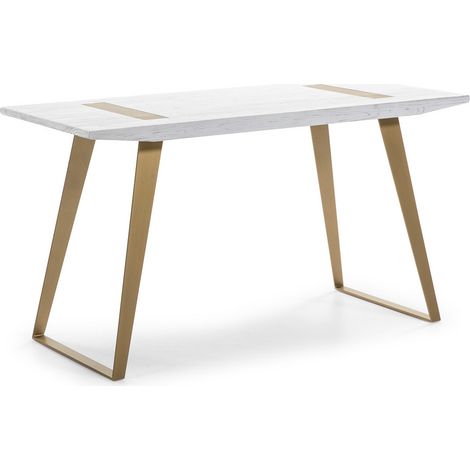 Bureau bois massif blanc et pieds métal doré Klass (1/5)