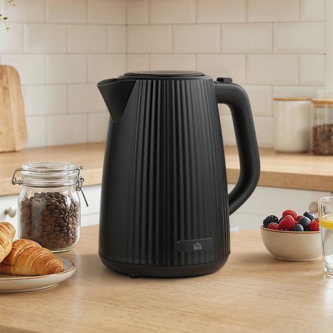 Bouilloire électrique 1,7 L 2200 W avec filtre anticalcaire amovible, arrêt automatique, base pivotante à 360°, noire