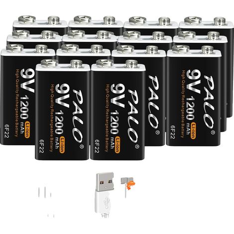 Batterie rechargeable 9V, capacité 1200mAh, chargement USB Type-C, 14PCS Batterie (1/2)