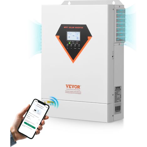 VEVOR Invertitore Solare Ibrido, Invertitore per Sistema Fuori Rete di Potenza a Onda Sinusoidale Pura Tutto in Uno, 48 V CC 220/230 V CA, 6000 W, con Regolatore Solare da 120 A Integrato