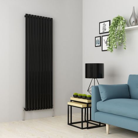 Warmehaus Black Oval Radiator Vertical Single Panel 1600x590mm