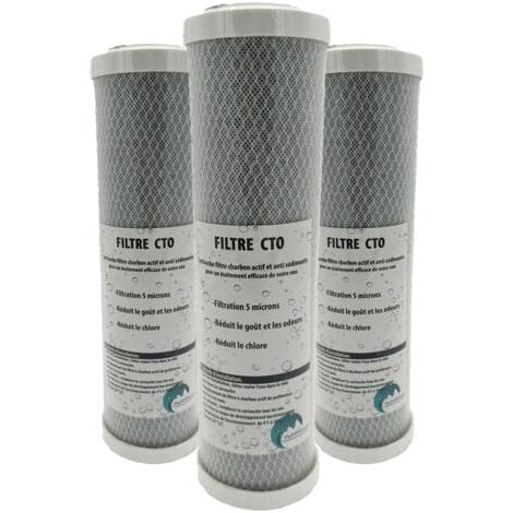 Lot de 3 cartouches charbon actif + sédiment 5 microns pour porte filtre 10 Pouces (1/4)