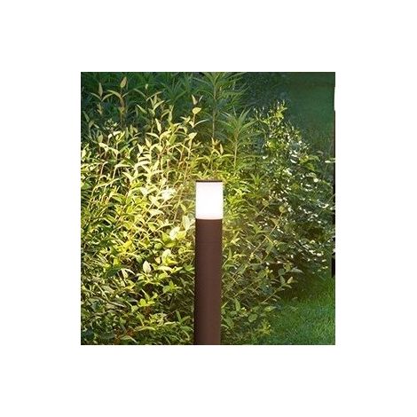 Borne de jardin Cigar avec ampoule E27 max 20W IP54, aluminium peint, acier Corten, hauteur 50 cm - Perenz
