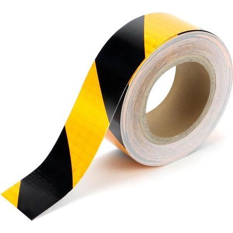 25m25cm reflective safety tape, black and yellow, self-adhesive, made of PET and PVC, 1 roll, suitable for trailers and car bumpers, waterproof and sunproof, easy to apply. (1/5)