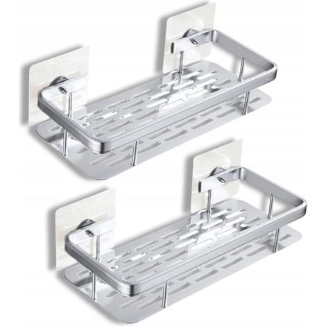 2 ESTANTES COLGANTES AUTOADHESIVOS PARA BAÑO/DUCHA, INSTALADOS EN LA PARED, ESTILO LOFT
