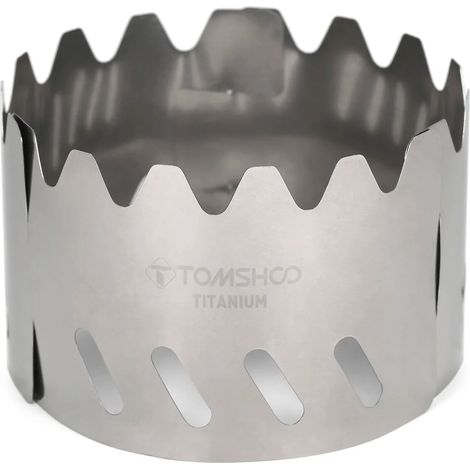 Pare-vent portable en titane compatible avec les réchauds à gaz et à alcool. Support ultraléger pour réchauds de camping et de randonnée. (1/4)