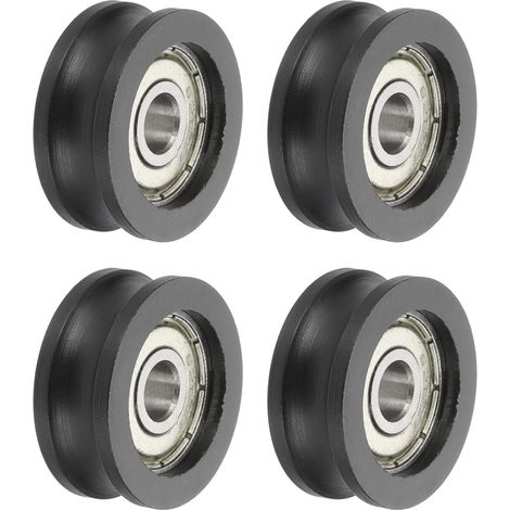 Juego de 4 rodillos con rodamientos de bolas en forma de U, 6 x 25 x 10 mm, de nailon y acero inoxidable, rueda de repuesto resistente para puertas corredizas, ventanas y equipos mecánicos, color negr