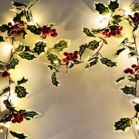 Guirlande lumineuse de Noël à 20 LED, 2 m, fonctionnant sur piles, motif baies. (1/5)