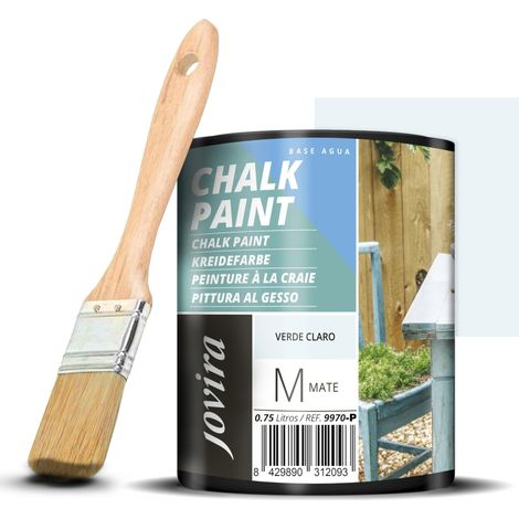 JOVIRA PINTURAS Chalk Paint - Vernice gessata all'acqua opaca + Pennello speciale per legno. Rinnovate i vostri mobili con creatività. (750 Millilitri, Verde Chiaro + Pennello) (1/3)
