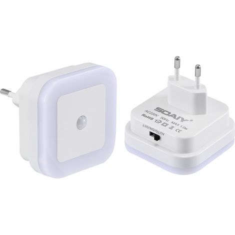 2pcs Veilleuse Lampe LED de 1W Automatique avec Capteur de Mouvement Physique PIR pour Chambre d’Enfant/Toilette/Entrée/Escalier/Couloir/Passage - Lumière Blanche (1/5)