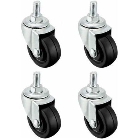 4 pieces 40mm rubber wheels, with M8 threaded rod, screw length 15mm, black solid universal roller, suitable for various furniture and industrial equipment (1/5)