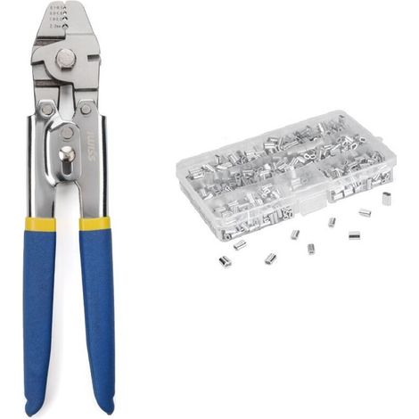 Crimping Tool for Wire Rope up to 2.2mm with 600pcs Aluminum Double Barrel Crimping Sleeves in 3 Sizes