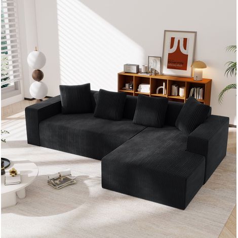 Sofá de esquina modular 261 x 146 x 65 cm de pana negra, sin montaje DESVIAE (1/5)