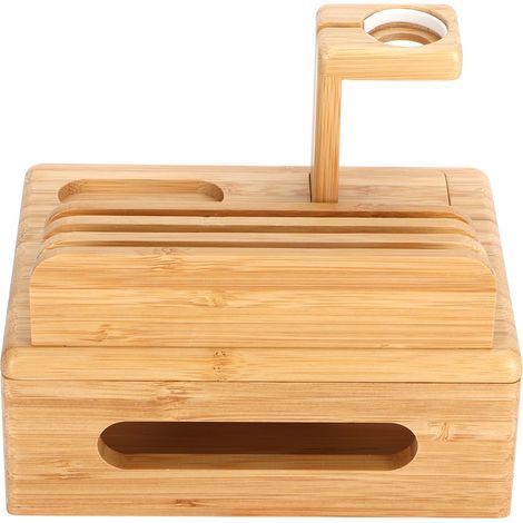 Support de rangement en bambou pour smartphone, tablette et montre, boîte de bureau multifonction, coffret cadeau de rangement (1/5)