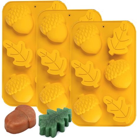 Moules à savon d'automne, moule en silicone en forme de feuilles de glands, lot de 3, moules à pâtisserie d'automne compatibles avec muffins, mini-biscuits, gelée, gros chocolats, gâteau de Thanksgivi (1/5)