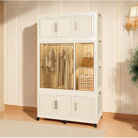 Armario modular plegable de PP con 9 puertas magnéticas, 92 x 45 x 158 cm, beige (1/5)