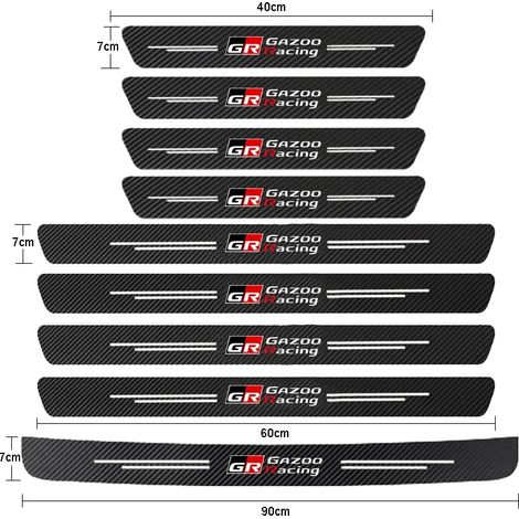 (9 pièces pour GR GAZOO) Seuil de porte de voiture avec autocollants en fibre de carbone pour Toyota Sport,GR Sport,GR GAZOO Racing,RAV4,Avensis,Prado et Prius (1/3)