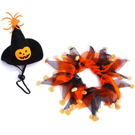 Ensemble chapeau et collier d'Halloween pour chien ou chat, motif tête d'os, déguisement amusant pour les fêtes. Décoration idéale pour un cosplay ou une fête. (1/5)
