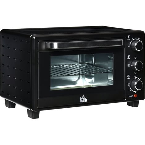 Mini-four, four grille-pain de 21 L avec 1 grille et 1 plaque de cuisson, 3 modes de cuisson, 100 °C à 230 °C, inox, verre, noir