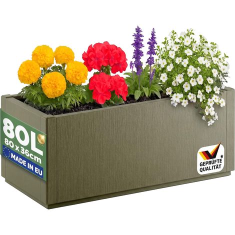 CASARIA® Jardinière Ethica 80x36x36cm 80L résistante aux intempéries fond d'écoulement Bac à fleurs Pot de fleurs Jardin Vert Olive