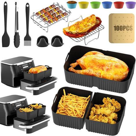 Set mit 20 Silikon-Zubehörteilen für Ninja 10,4L Heißluftfritteuse, wiederverwendbare Formen, Zubehörset, Foodi Flex Doppelschublade, Version AF500EU (1/5)