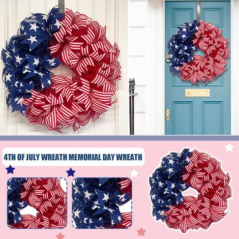 Guirlande Patriote - Guirlande Porte Frontale 30 cm - Pour 4 Juillet Fête de l'Indépendance Jour des Vétérans - Décoration Intérieure Extérieure - 1 Pièce (1/5)