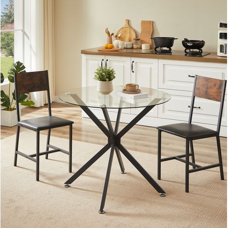 Table à manger ronde 80 cm en verre trempé, pour 1 à 4 personnes, pieds en métal, noire OKMYHOME (1/5)