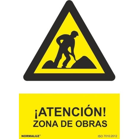 Señal ¡Atención! Zona de Obras Con Tintas UV | 200 x 300 mm - ADHESIVOS DE VINILO (1/2)