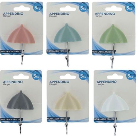Cleafe - Gancio Appendino Adesivo Appendiabiti Da Parete Cucina Bagno Forma Ombrello Colorato 10811 -