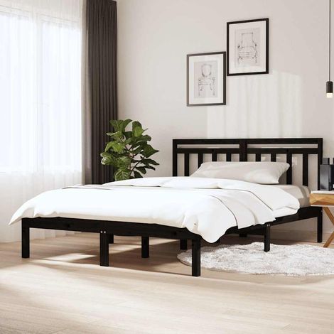 Lit double pour adulte Cadre de lit - Noir Bois de pin massif 140x190 cm BV704613 - BonneVie (1/5)